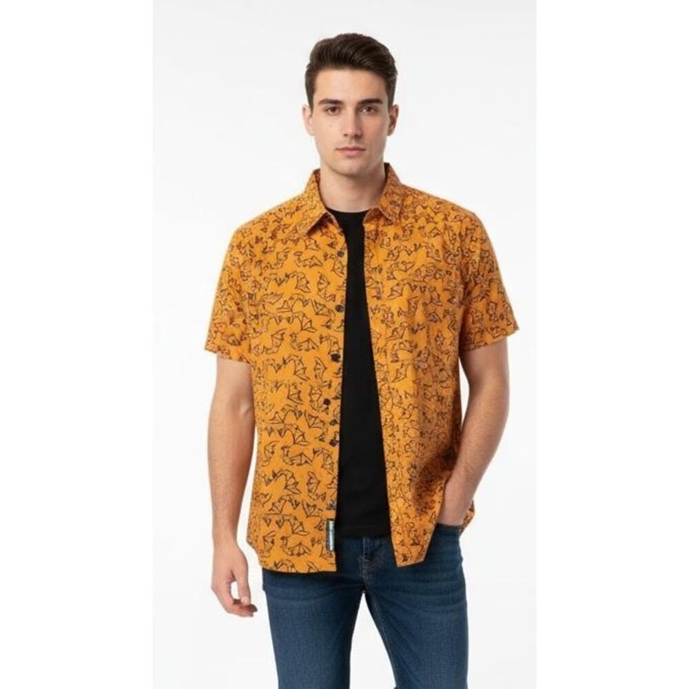 Monument Halloween Bat Print All Over Button Up Shirt Size Mens Large